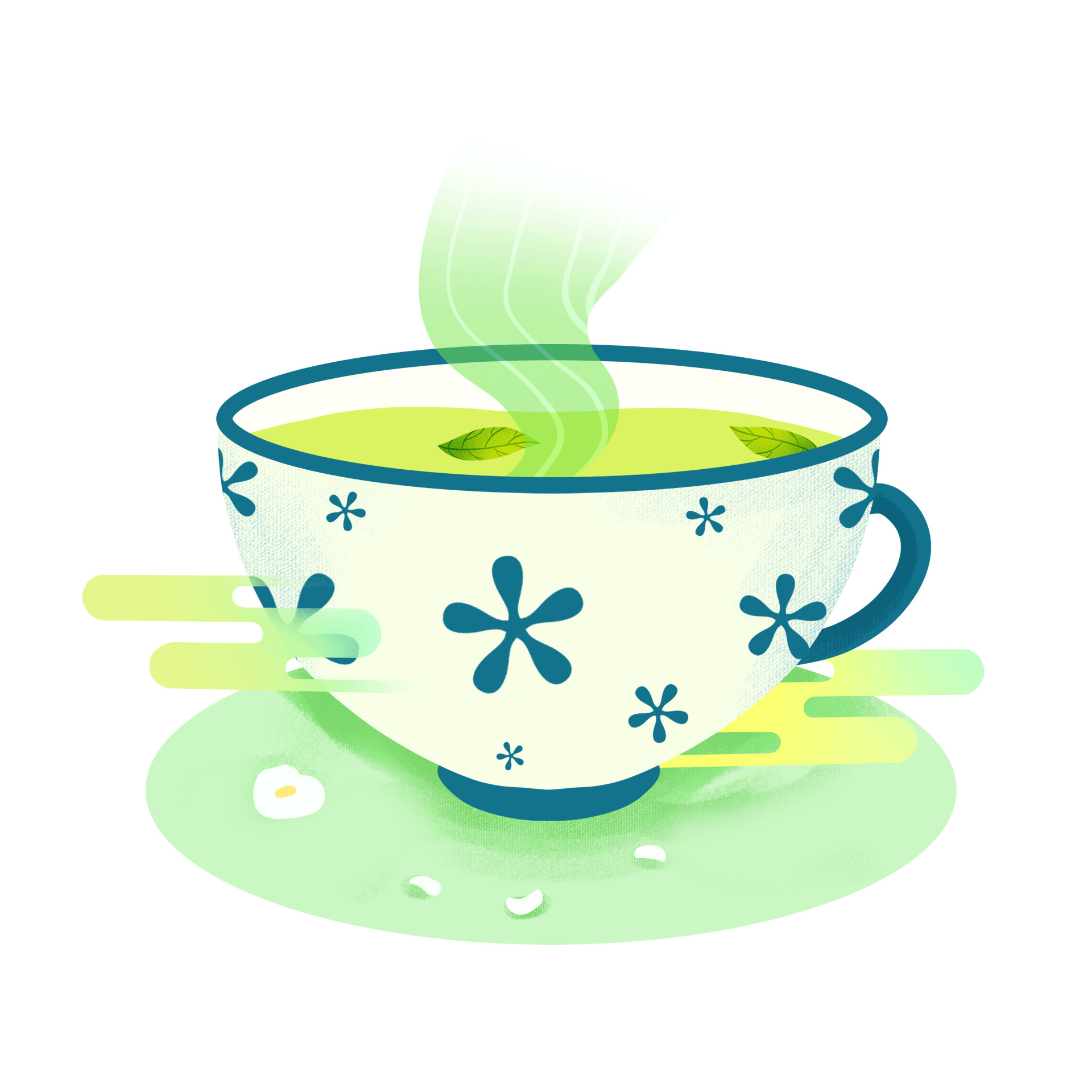 绿色茶叶茶碗祥云元素gif动态图茶叶元素
