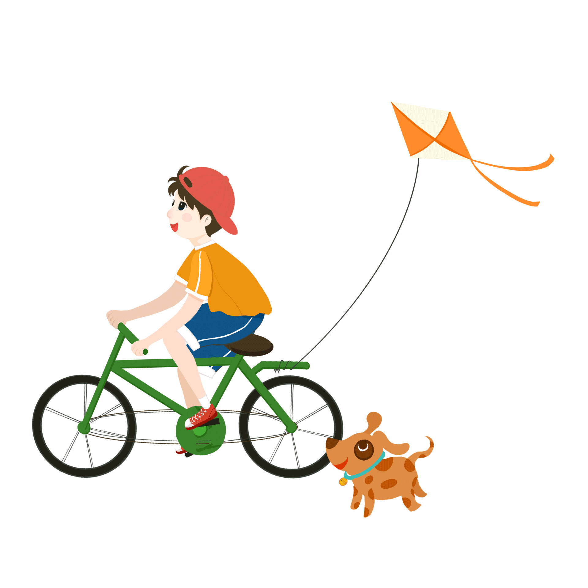 卡通放风筝骑自行车男生元素GIF动态图放风筝表情包