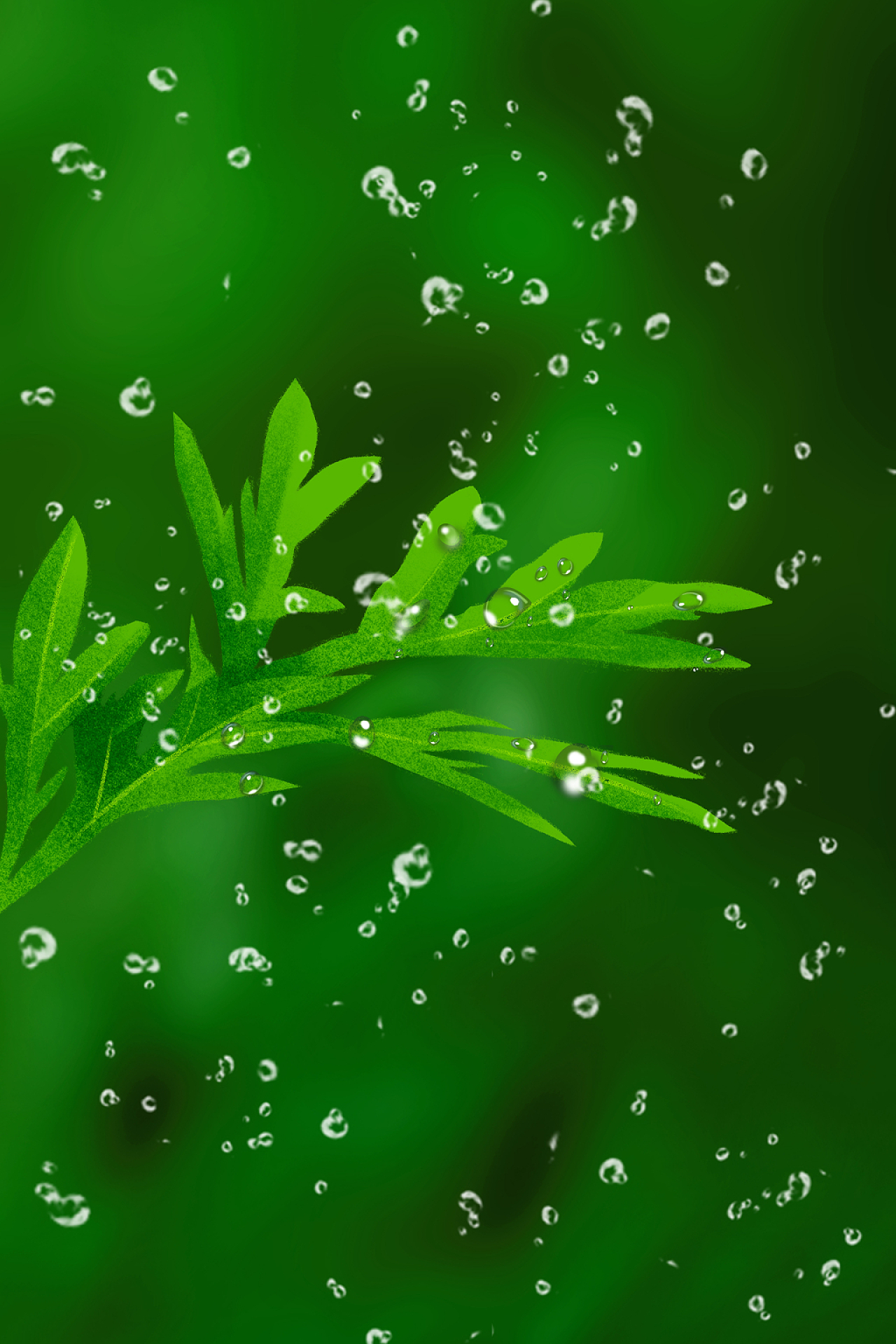 绿色艾草雨水谷雨海报背景