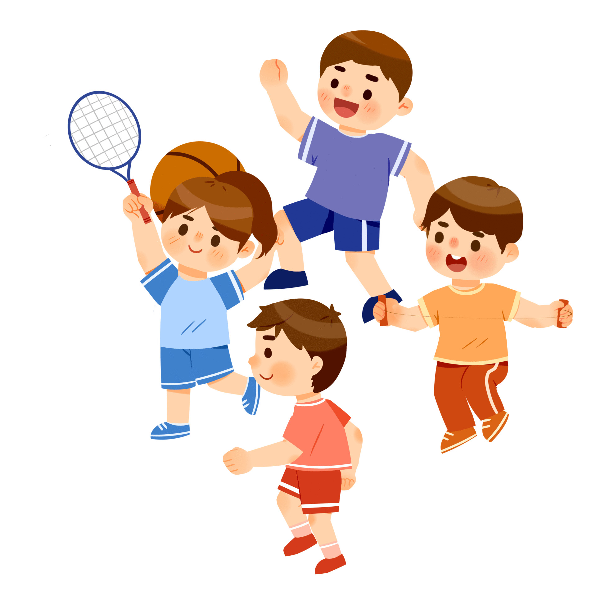 卡通人物运动体育篮球跑步跳绳羽毛球元素GIF动态图运动元素