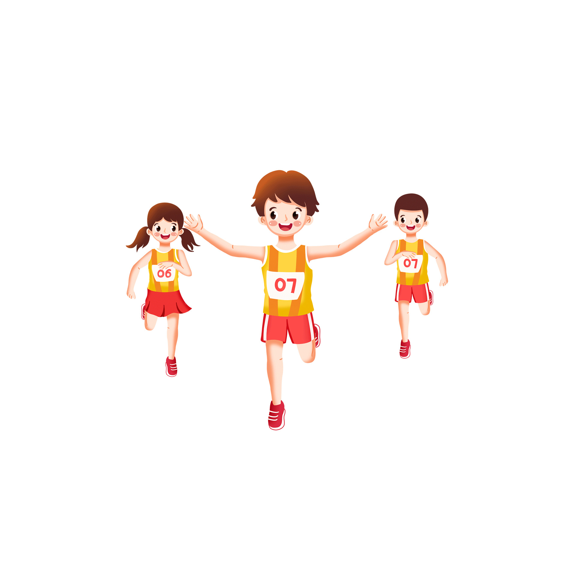 红黄色手绘卡通运动员跑步元素gif动态图