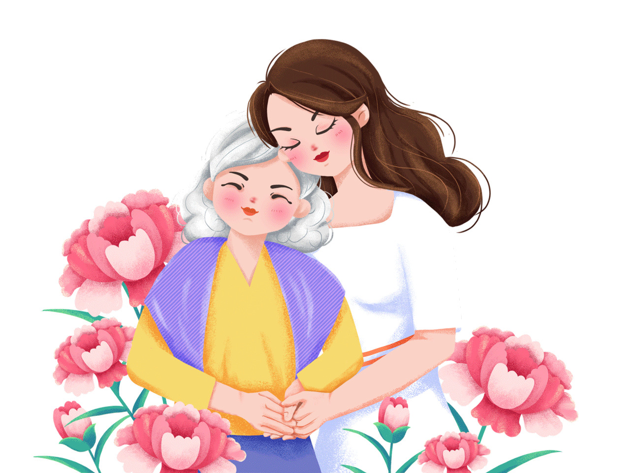 手绘植物康乃馨花朵妈妈女儿母亲节人物元素GIF动态图
