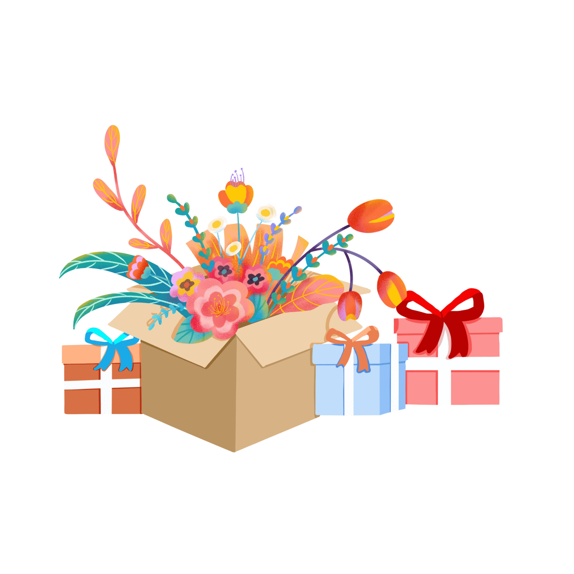卡通鲜花礼物礼盒520情人节母亲节元素GIF动态图礼物堆元素