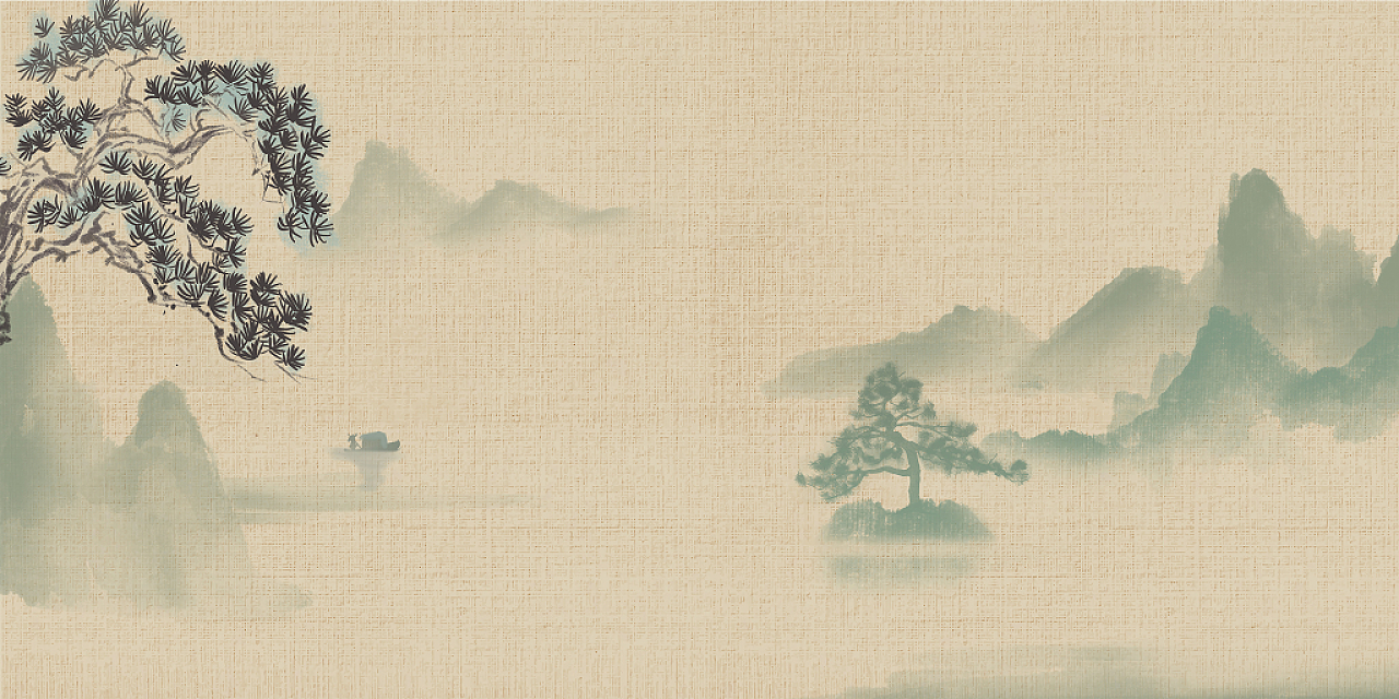 中国风古风黄色中国风水墨山水画风景工笔画展板背景