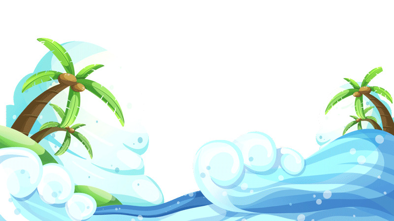 蓝色手绘卡通海边椰子树元素GIF