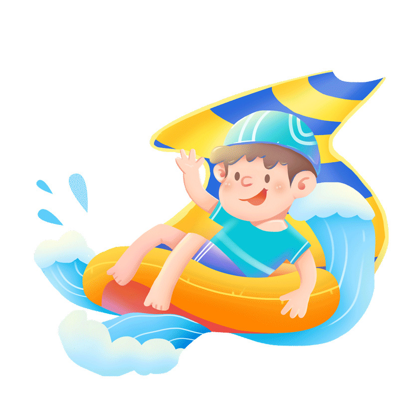 蓝色手绘卡通人物游泳冲浪元素GIF游泳元素