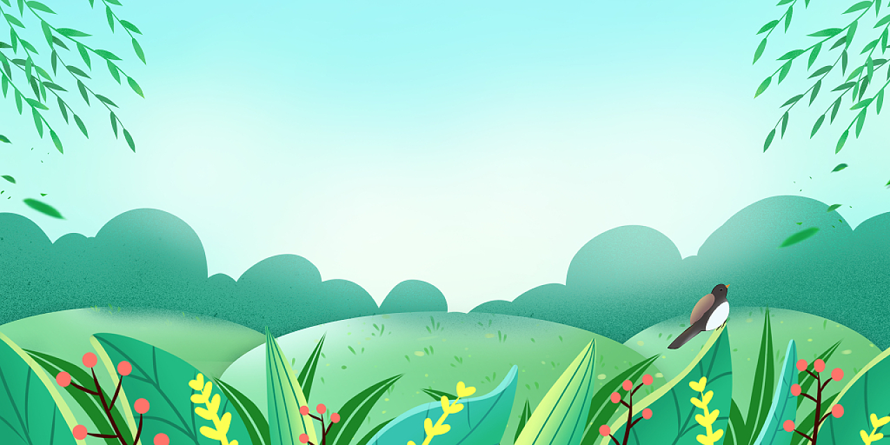 小清新背景绿色自然手绘插画风格春天花卉植物背景素材