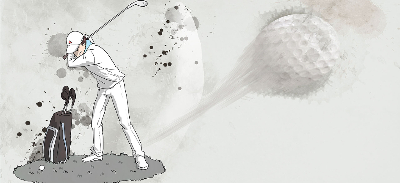 灰色水墨素描高尔夫运动员高尔夫球包高尔夫球展板背景