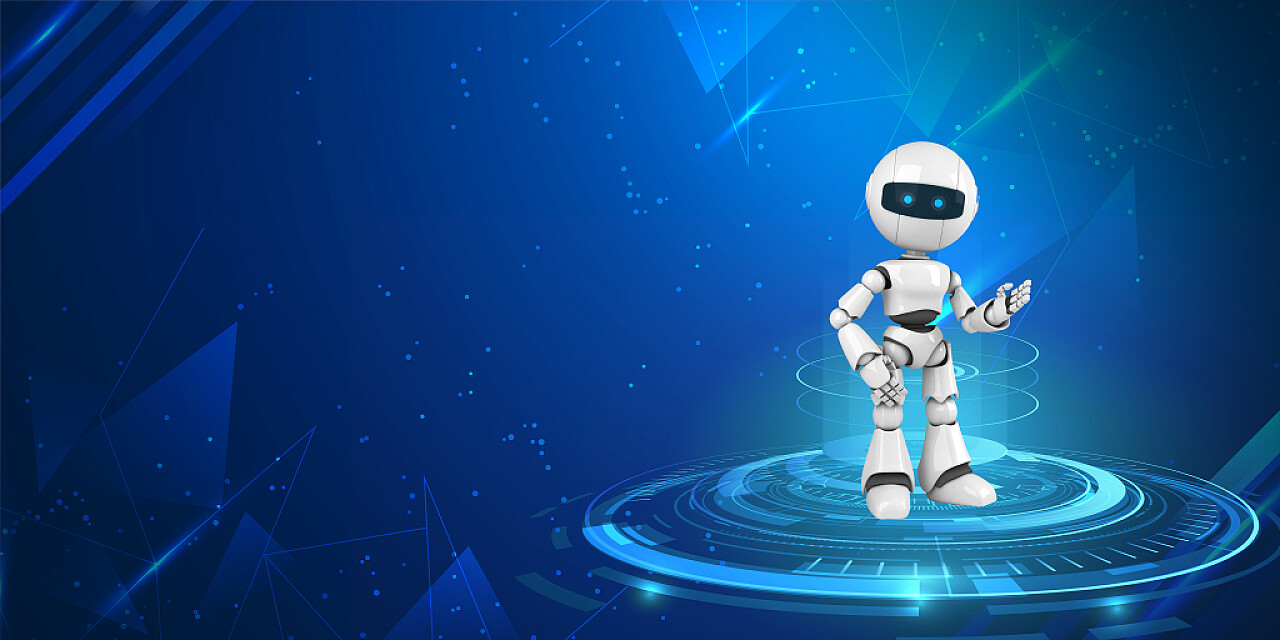 创新发展蓝色商务简约科技线条科技机器人展板背景