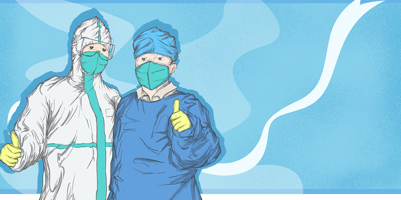 蓝色创意手绘插画风格512国际护士节节日背景素材