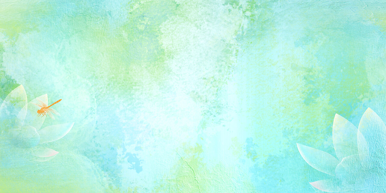 蓝绿中国风池塘荷叶蜻蜓油画简约文艺小清新手绘立夏节气展板背景
