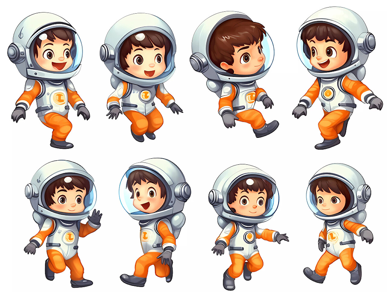 白底卡通可爱小宇航员探索太空表情包