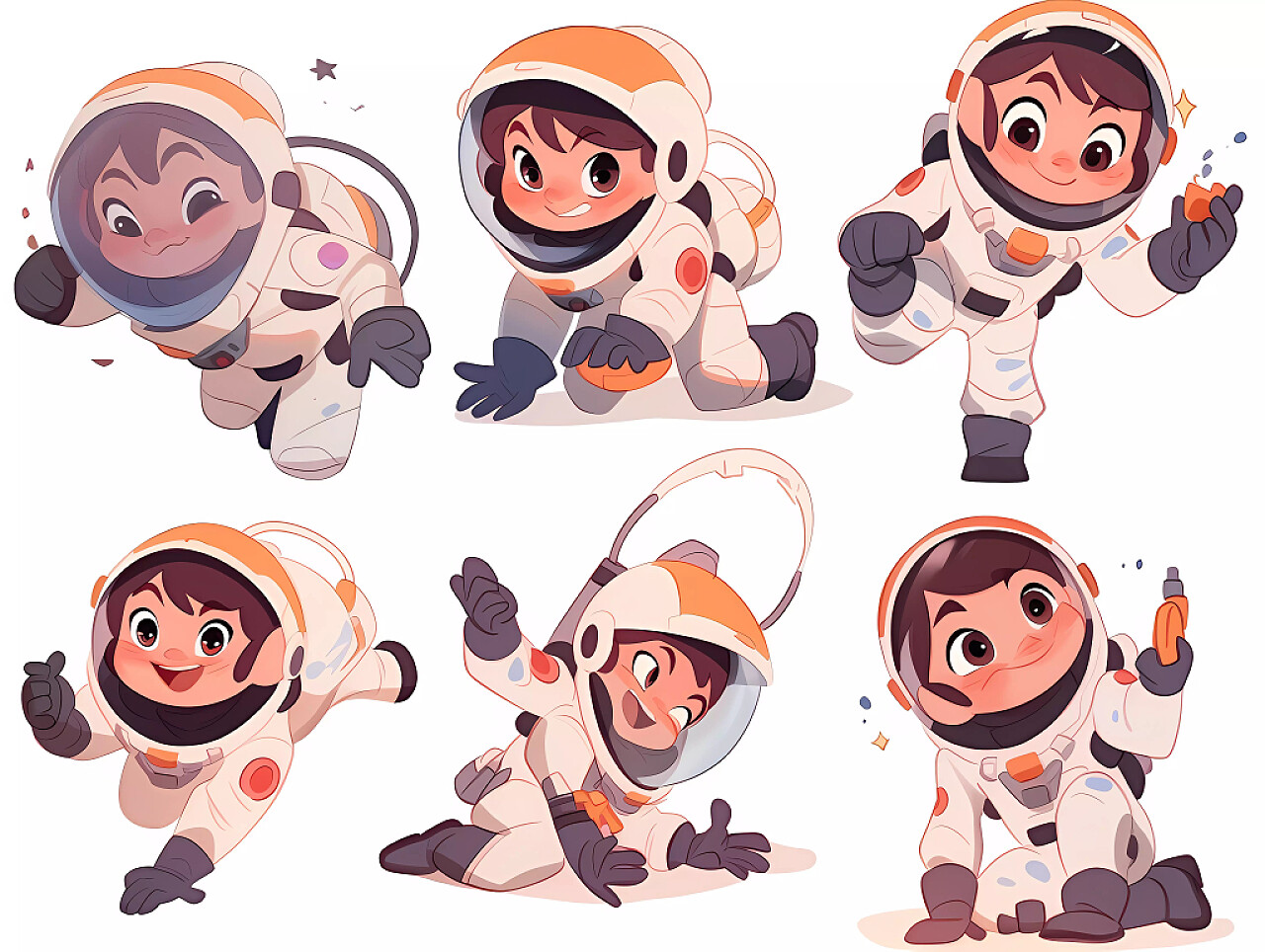 白底卡通可爱小宇航员探索太空各种表情包