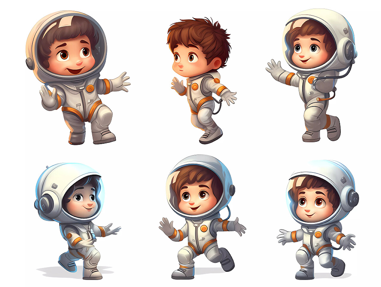 白底卡通可爱小宇航员探索太空表情包