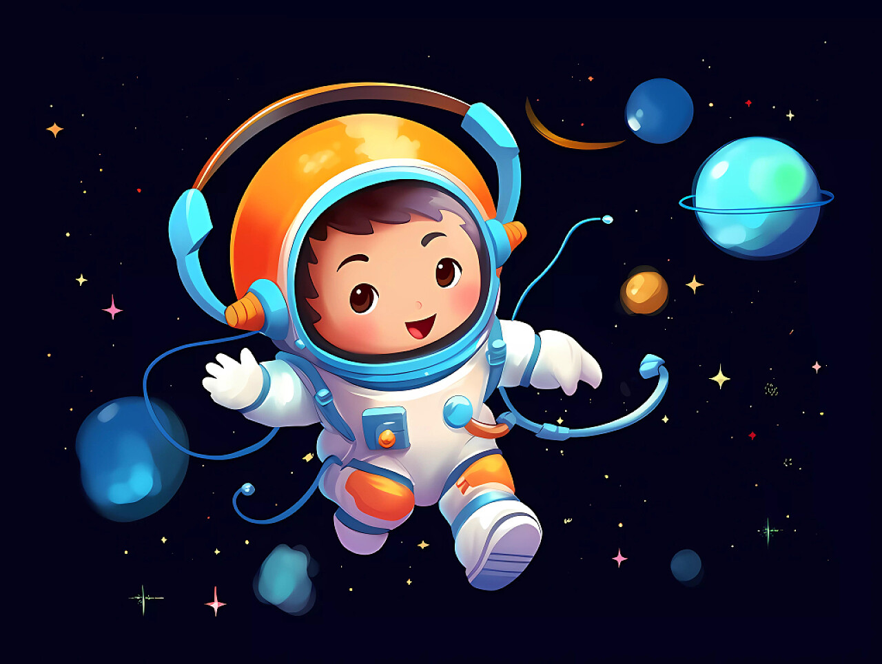 卡通可爱小宇航员探索太空元素