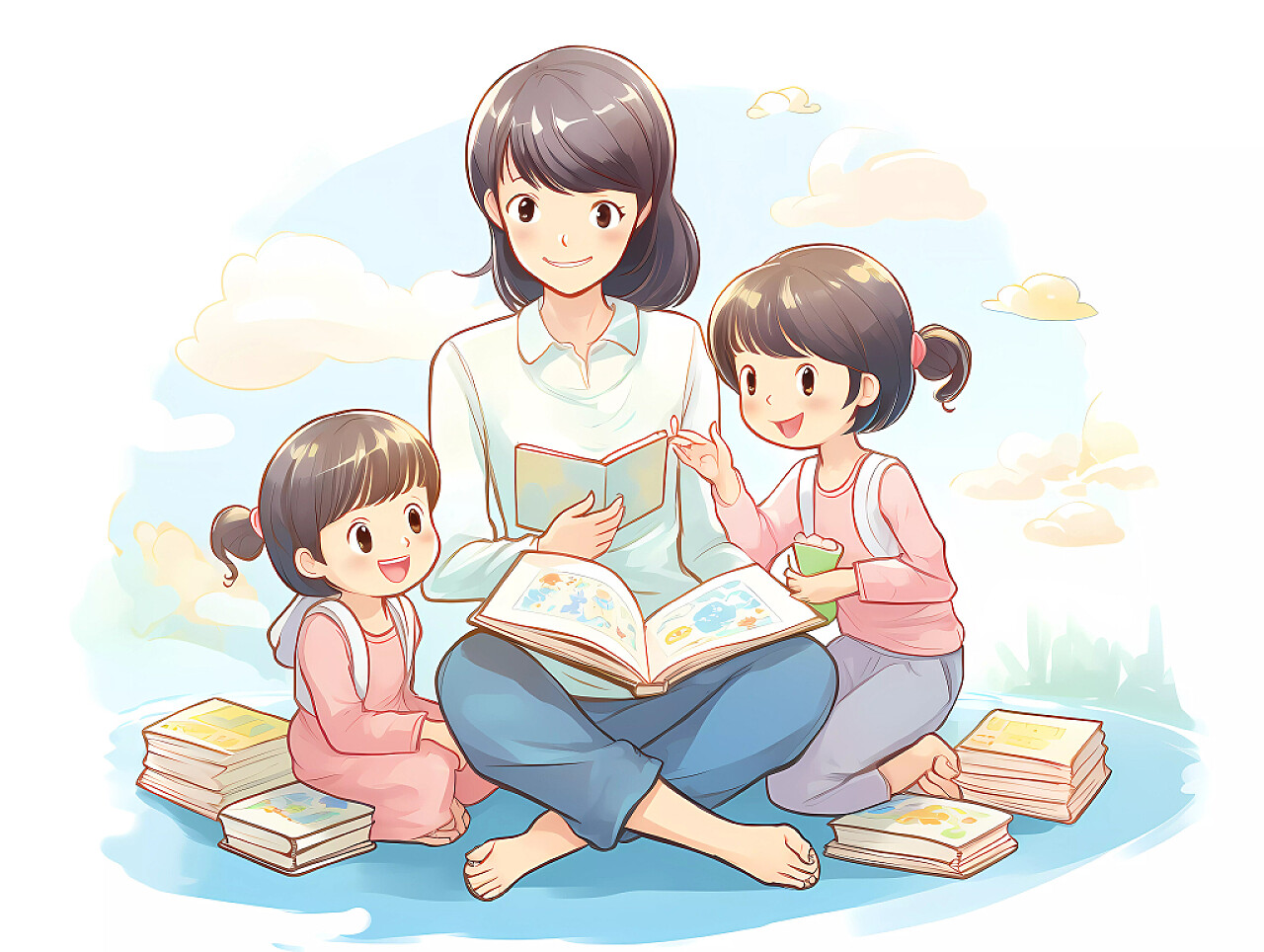 教育培训暑假招生读书日妈妈带孩子亲子快乐阅读场景