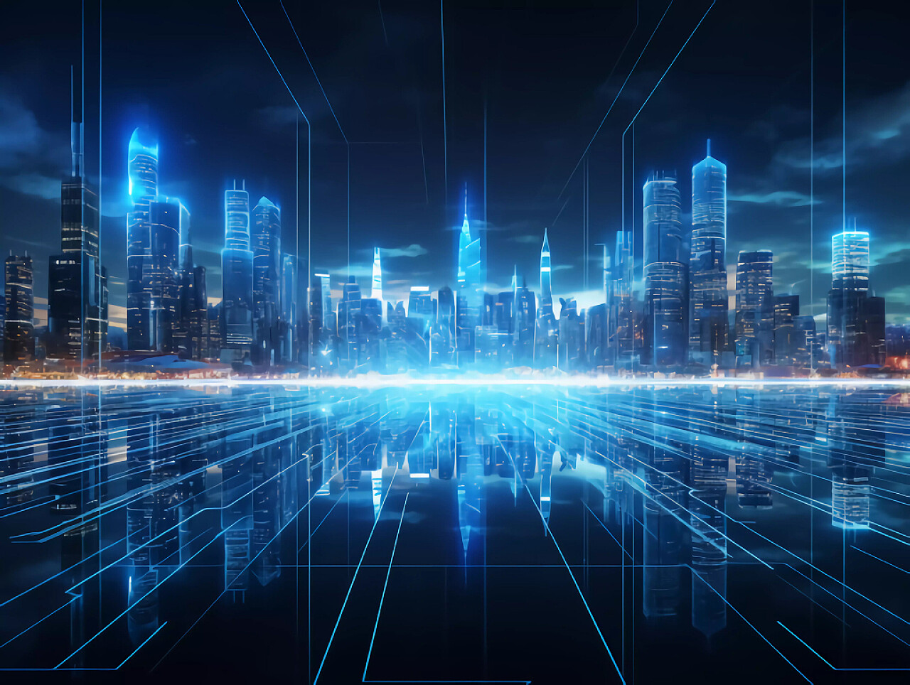 科技AI数字城市光线城市背景