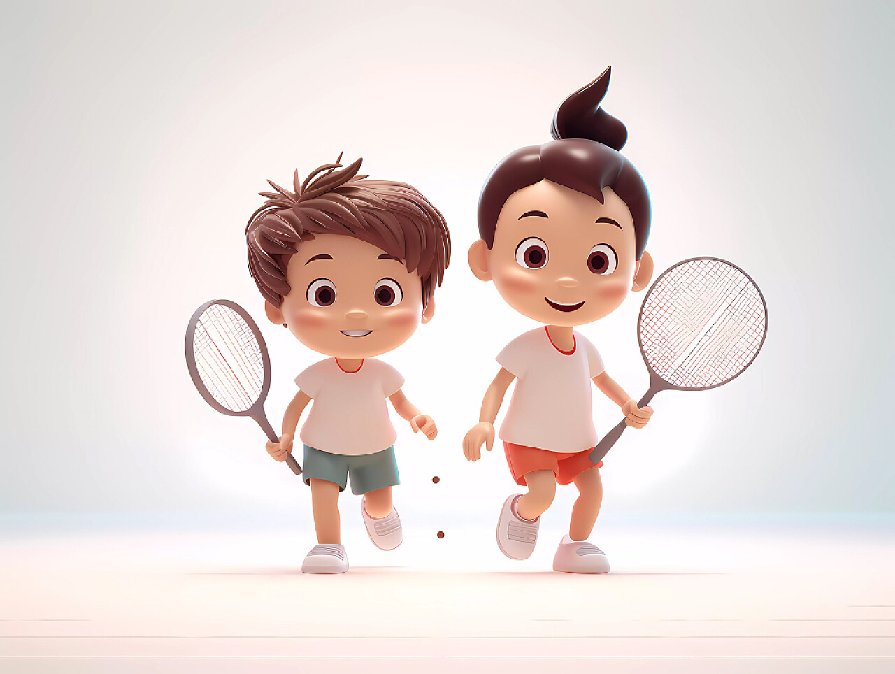 体育教育羽毛球暑期班招生卡通人物儿童打羽毛球场景