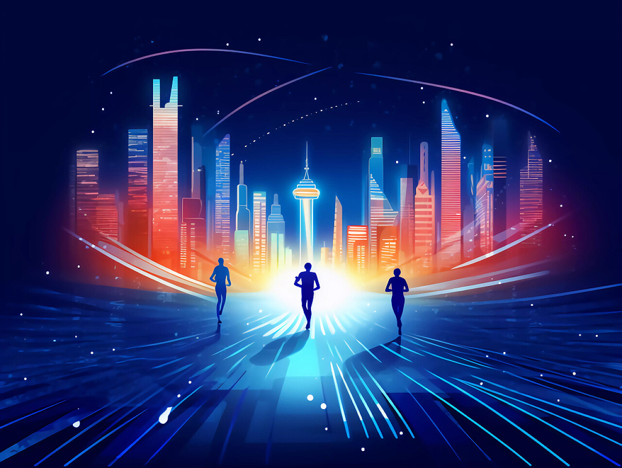 科技AI科技城市人物向城市奔跑通往未来场景