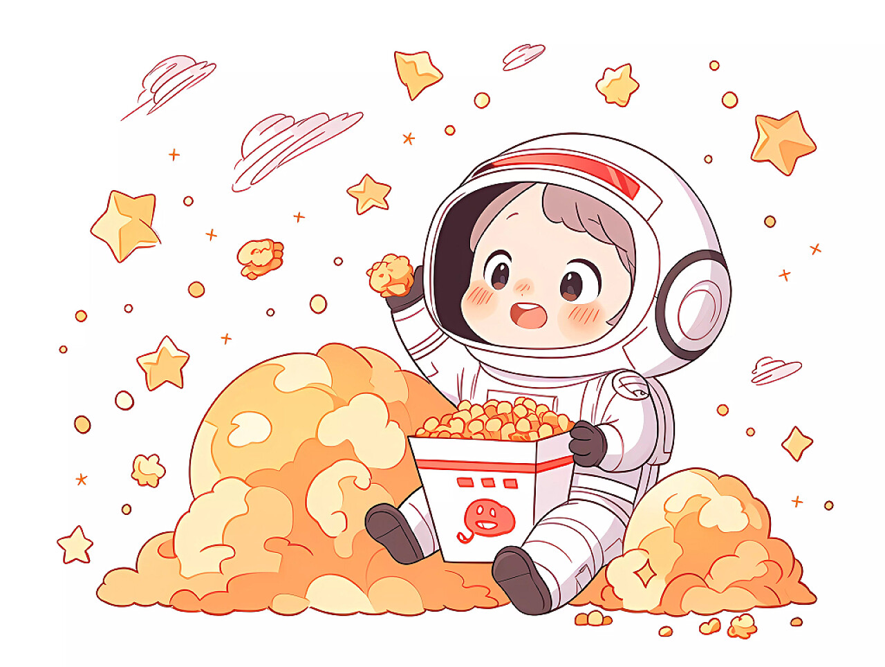 航空小宇航员在观影吃爆米花场景