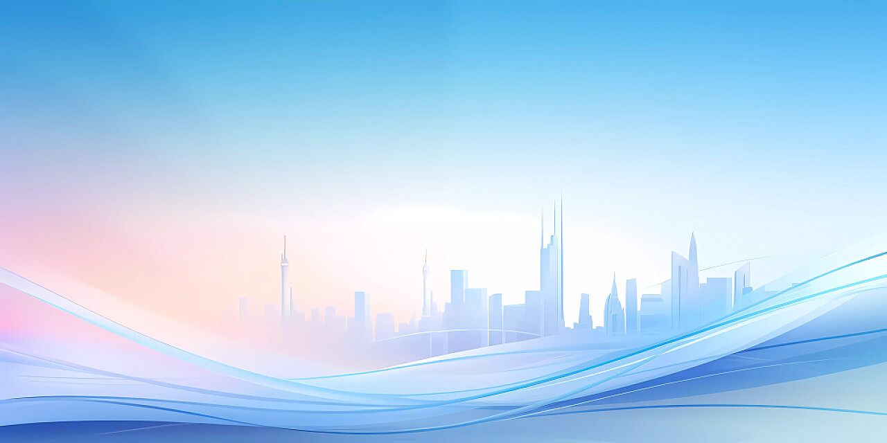 蓝色简约科技感动感波浪线条曲线城市剪影背景