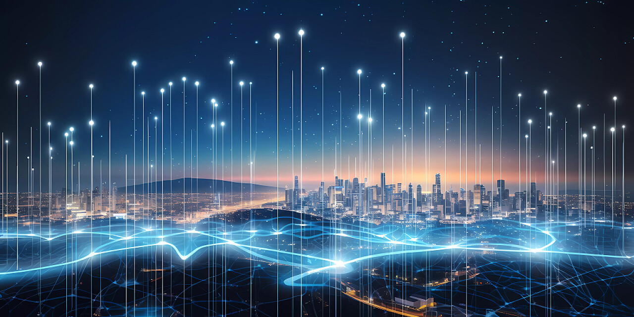 创新发展科技粒子网络科技科技背景蓝色科技城市线条商务大数据展板背景