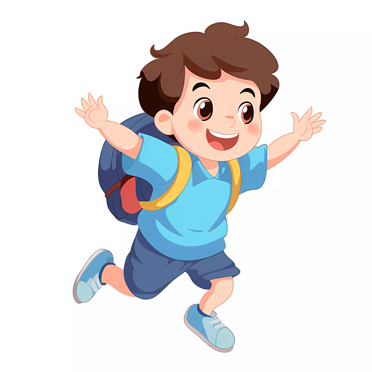 开学季白底男童背书包快乐去上学元素