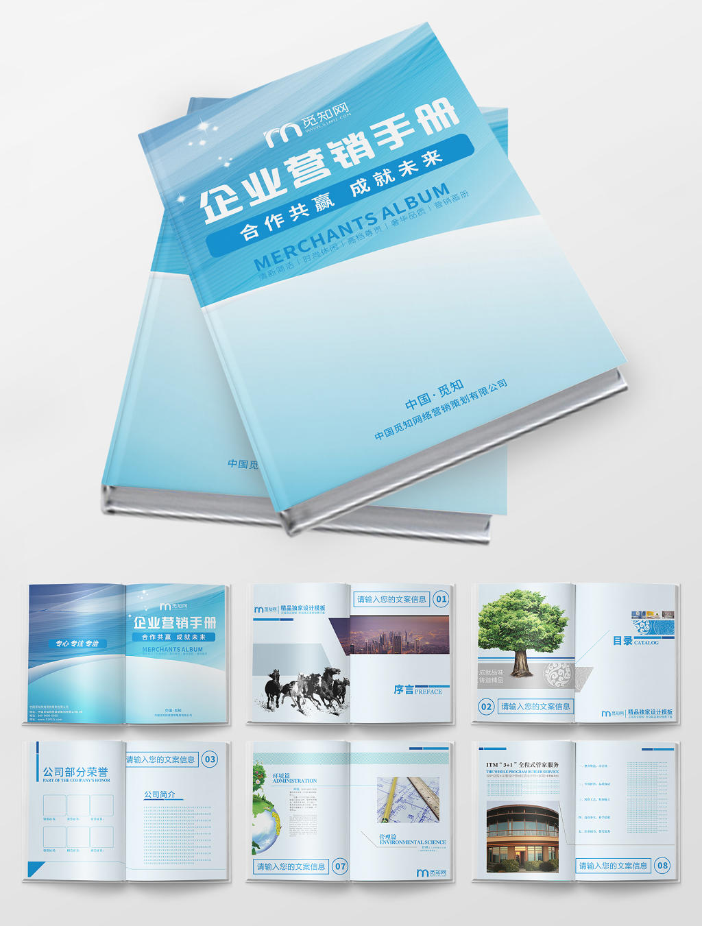 浅蓝渐变几何风格简约设计企业营销手册公司品牌宣传画册封面