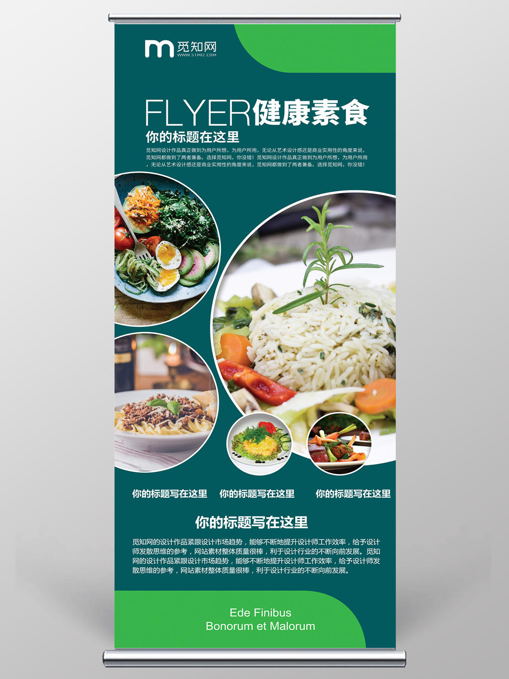 蓝色FLYER健康素食素食餐厅宣传易拉宝展架