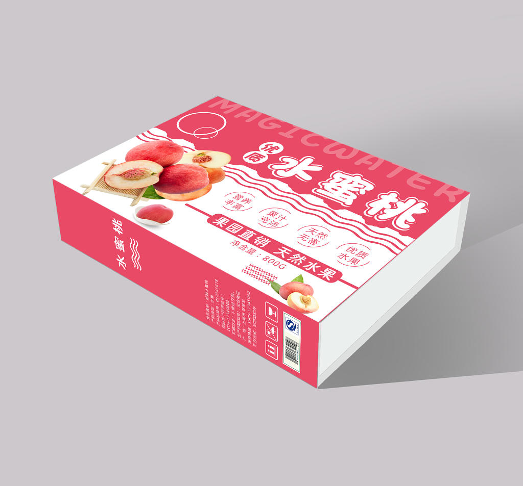 粉色卡通新鲜水蜜桃水果桃子包装设计