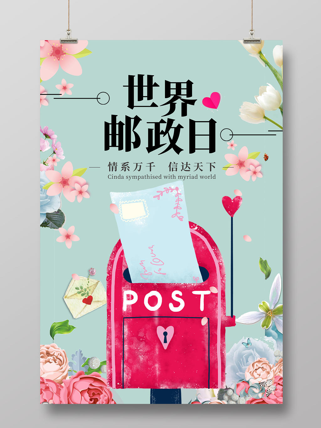 小清新花信箱世界邮政日POST公益节日海报宣传