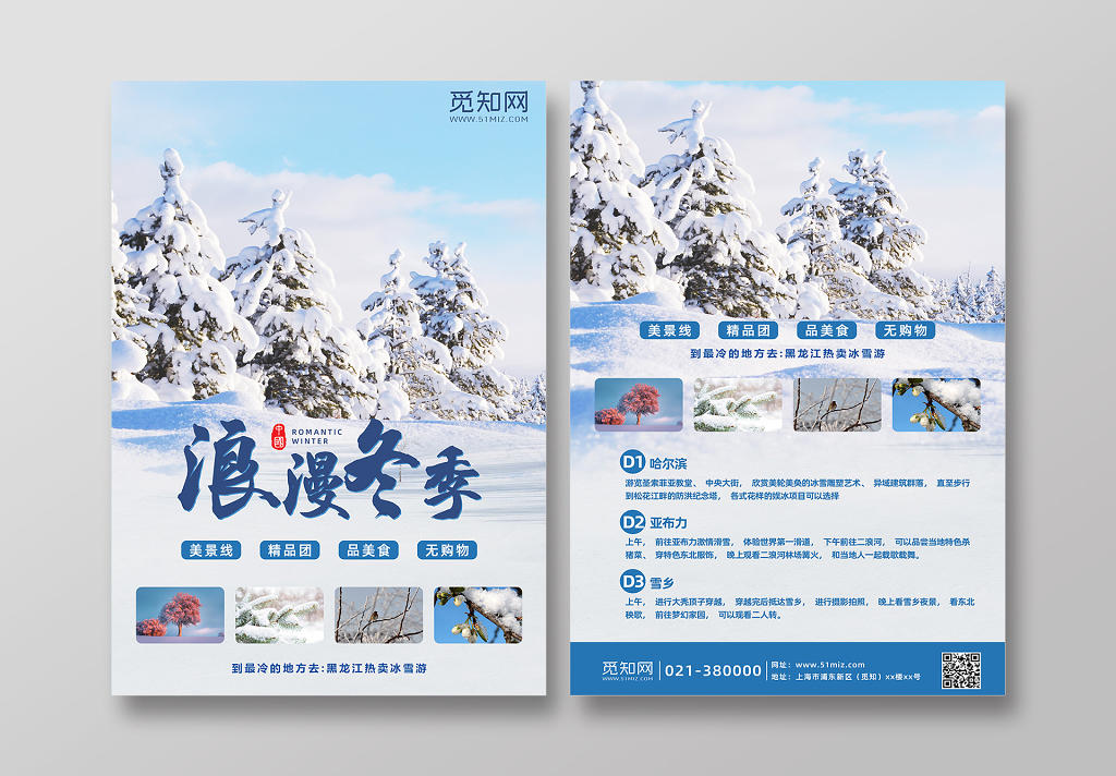 浪漫冬季冬天冬日冬季旅游旅行宣传单海报