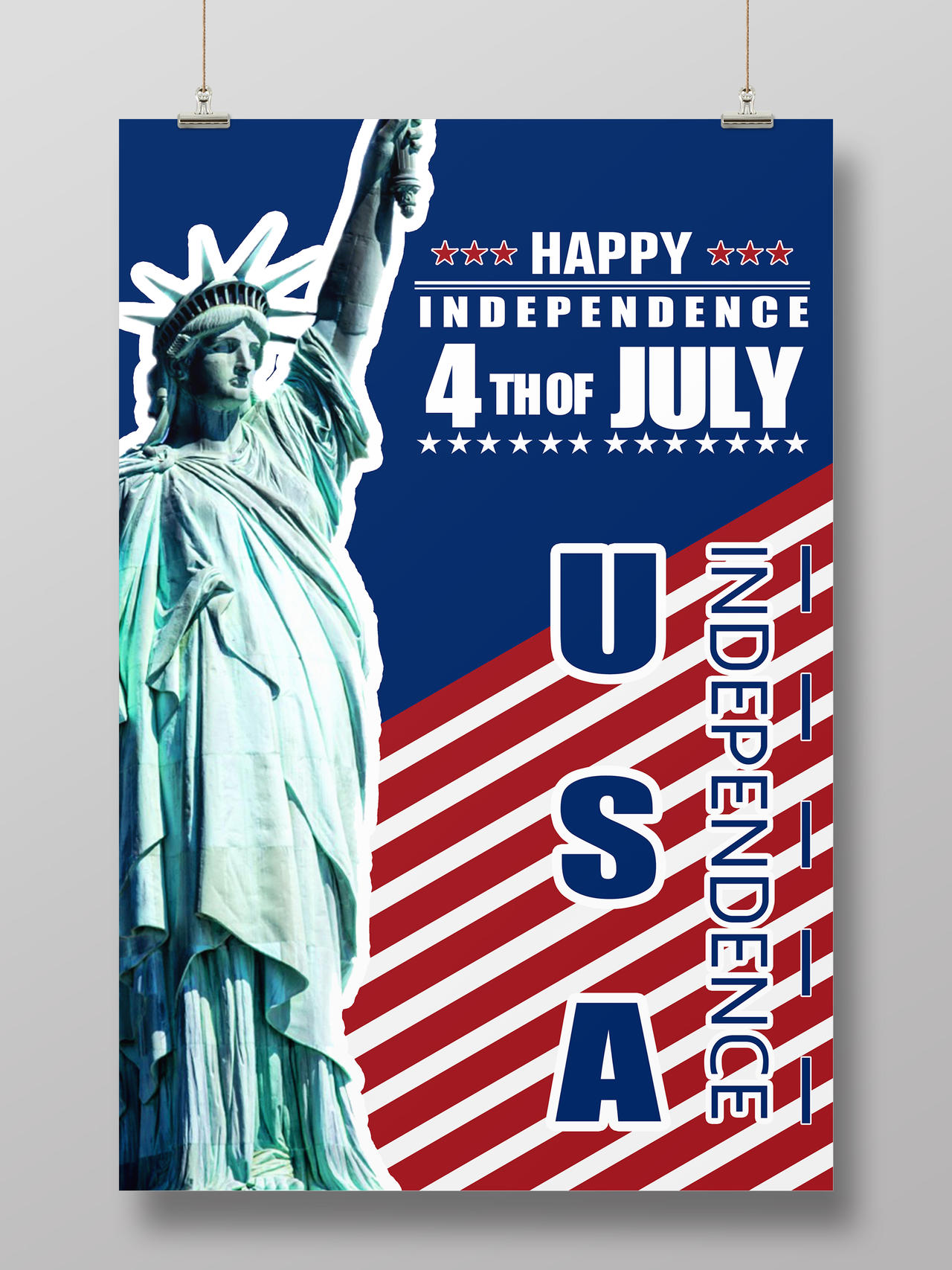 蓝色简约美国独立日7月4日自由女神宣传海报