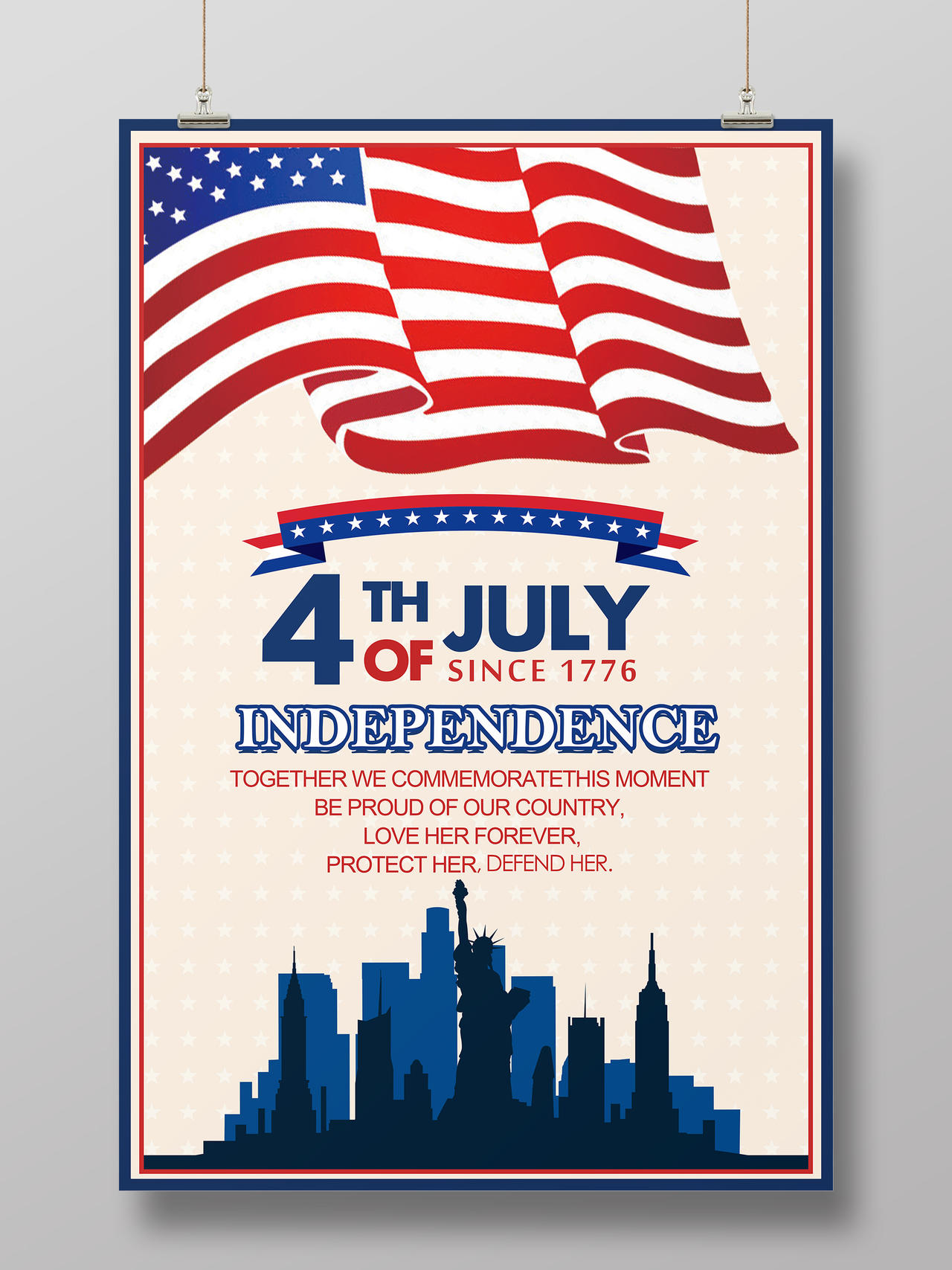 黄色大气7月4日美国独立日宣传海报