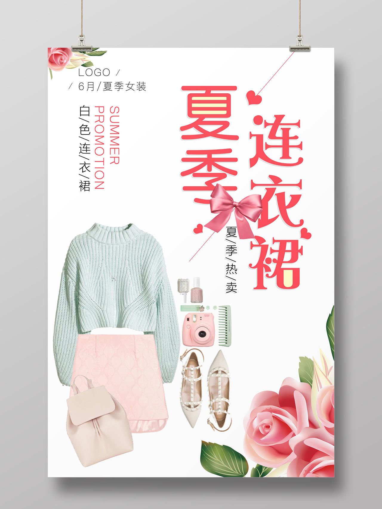 简约清新夏季连衣裙服装裙子宣传海报