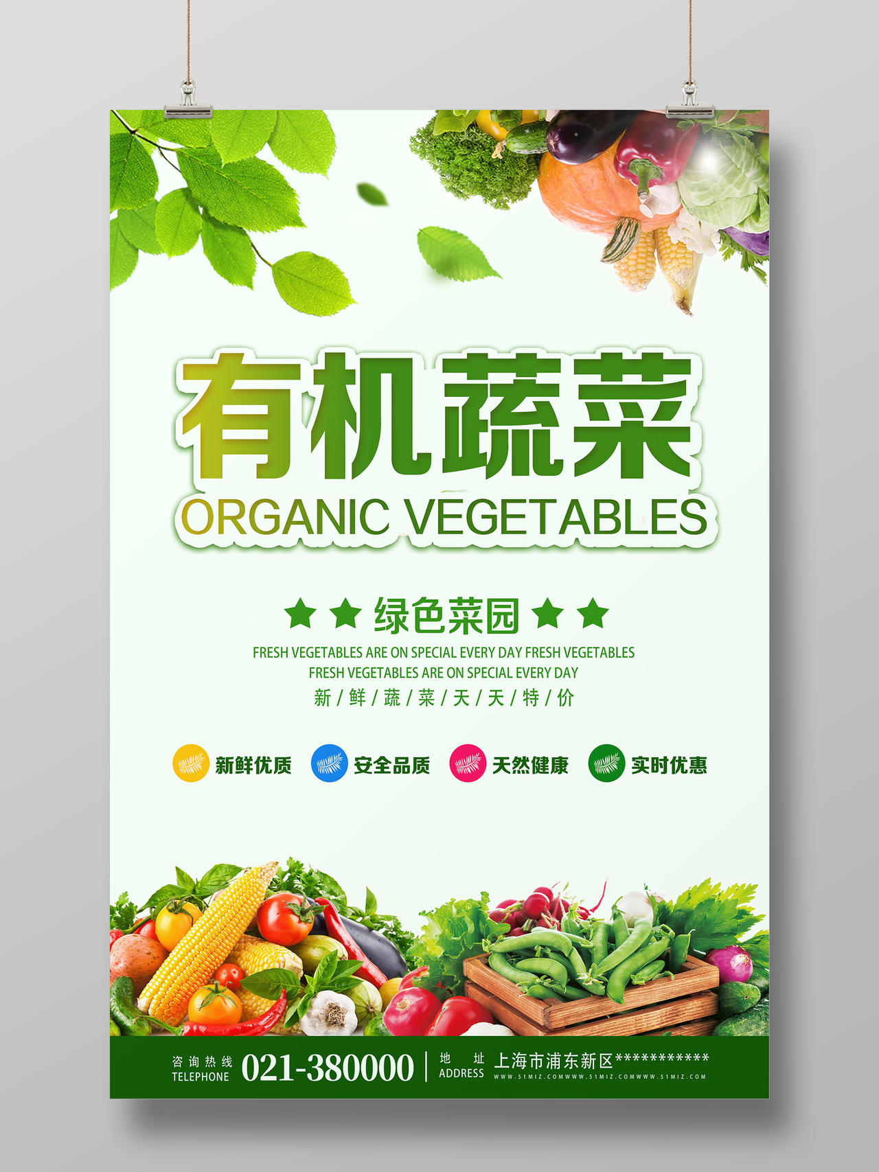 绿色简约有机蔬菜蔬菜水果蔬菜海报