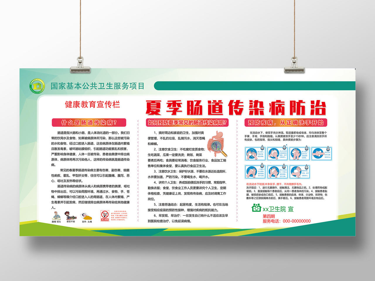 卫生健康教育宣传栏绿色夏季肠道传染病防治健康宣传栏展板