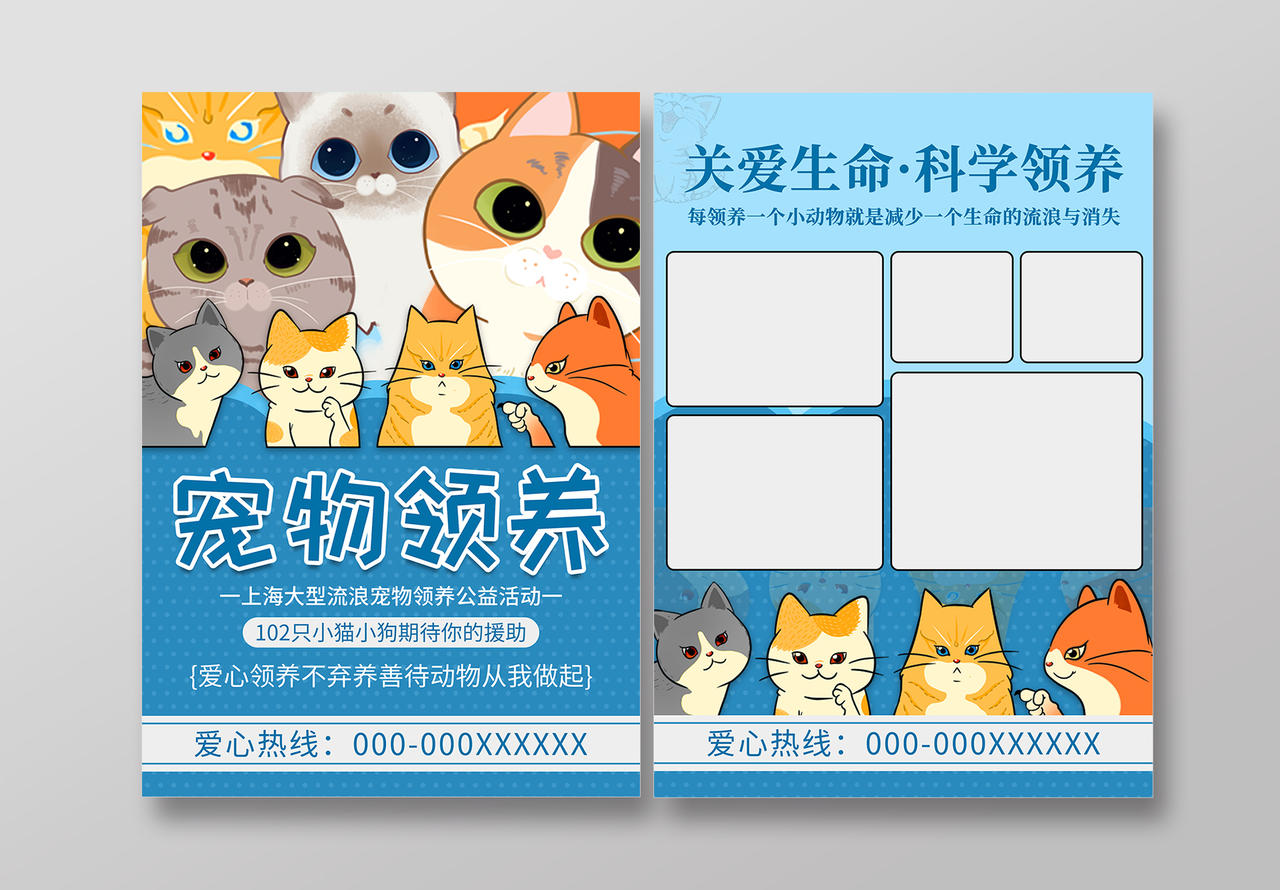 蓝色卡通宠物领养宠物店海报宣传单宠物店宠物海报