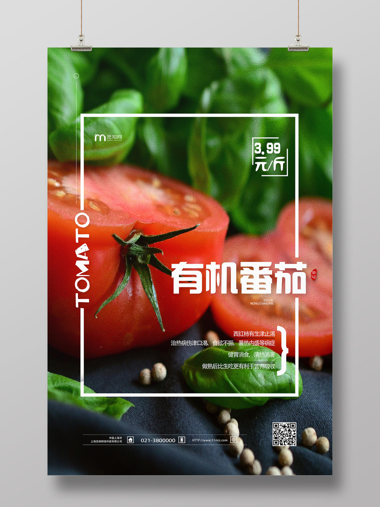 红色实景有机番茄农产品海报