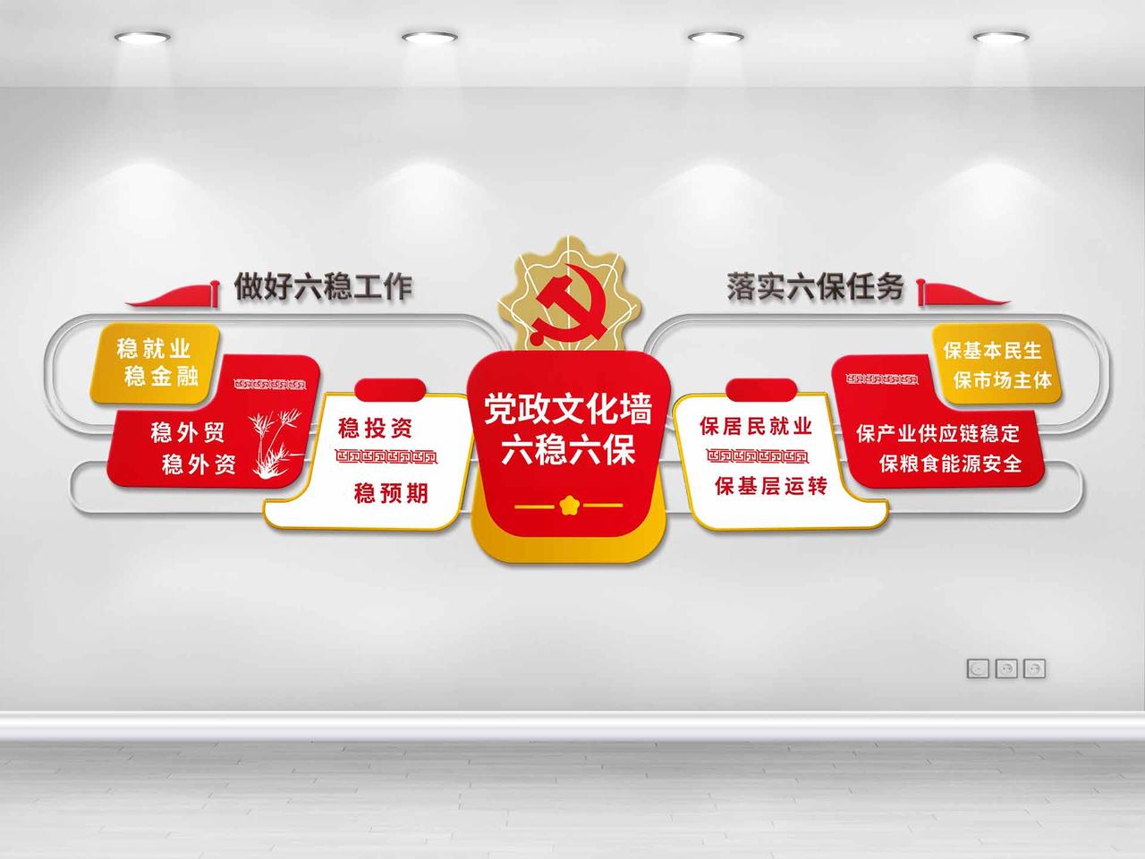 红色大气创意党政文化墙6稳6保六稳六保党建党政党建文化墙图片素材免费下载