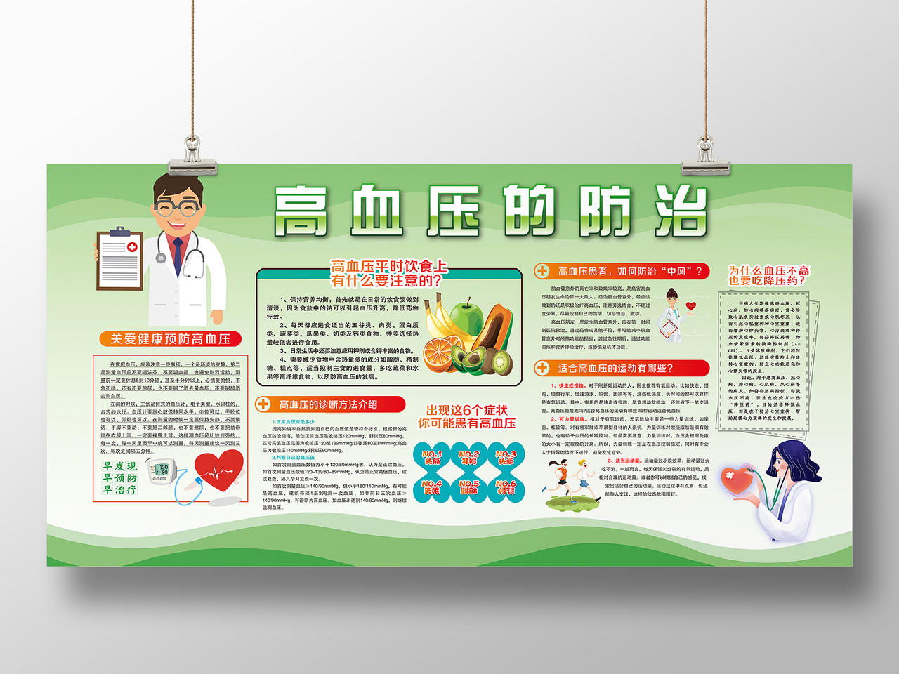 简单大气绿色防控高血压疾病预防展板宣传栏高血压宣传栏