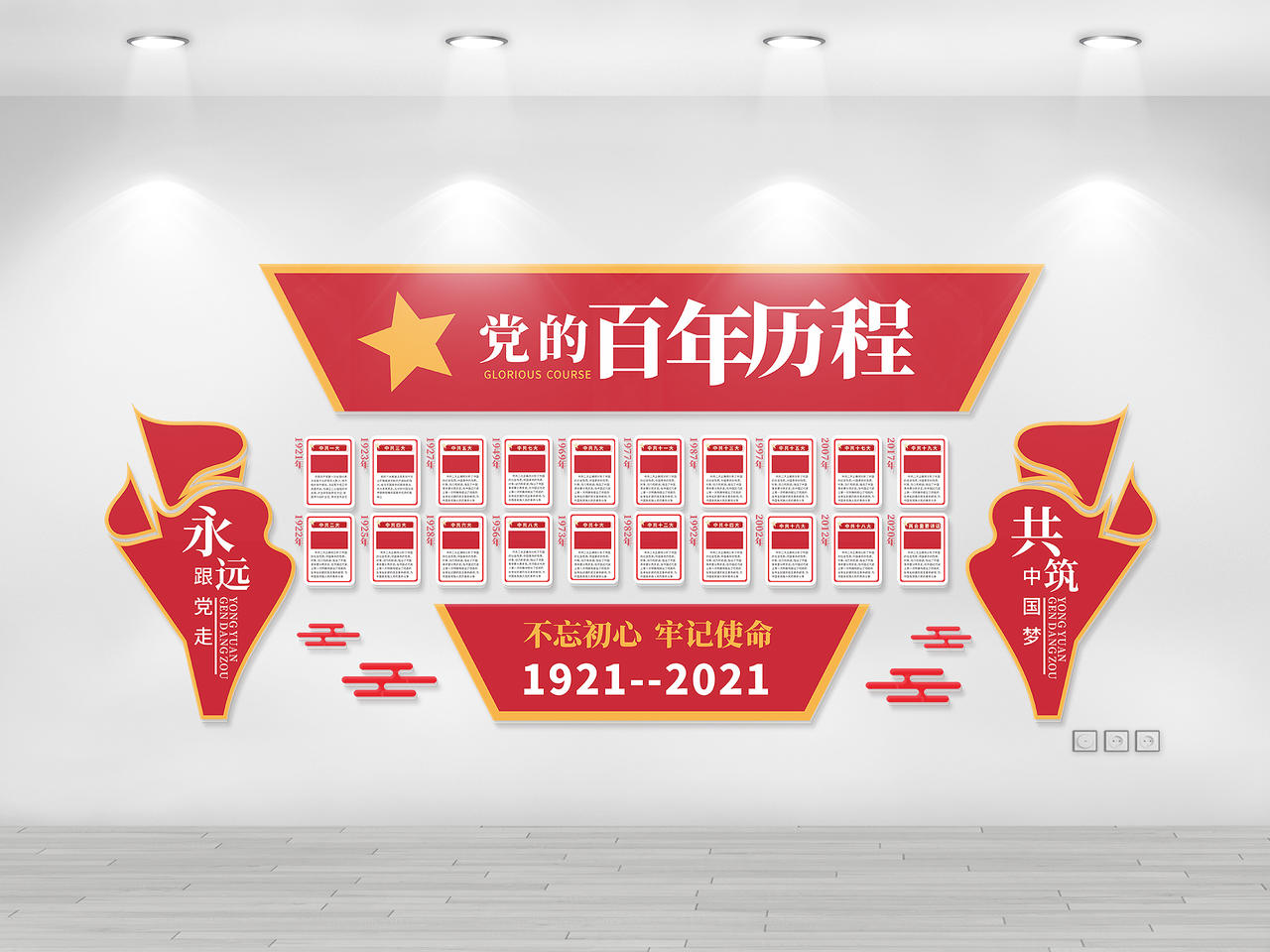 红色百年历程党史文化墙图片素材免费下载