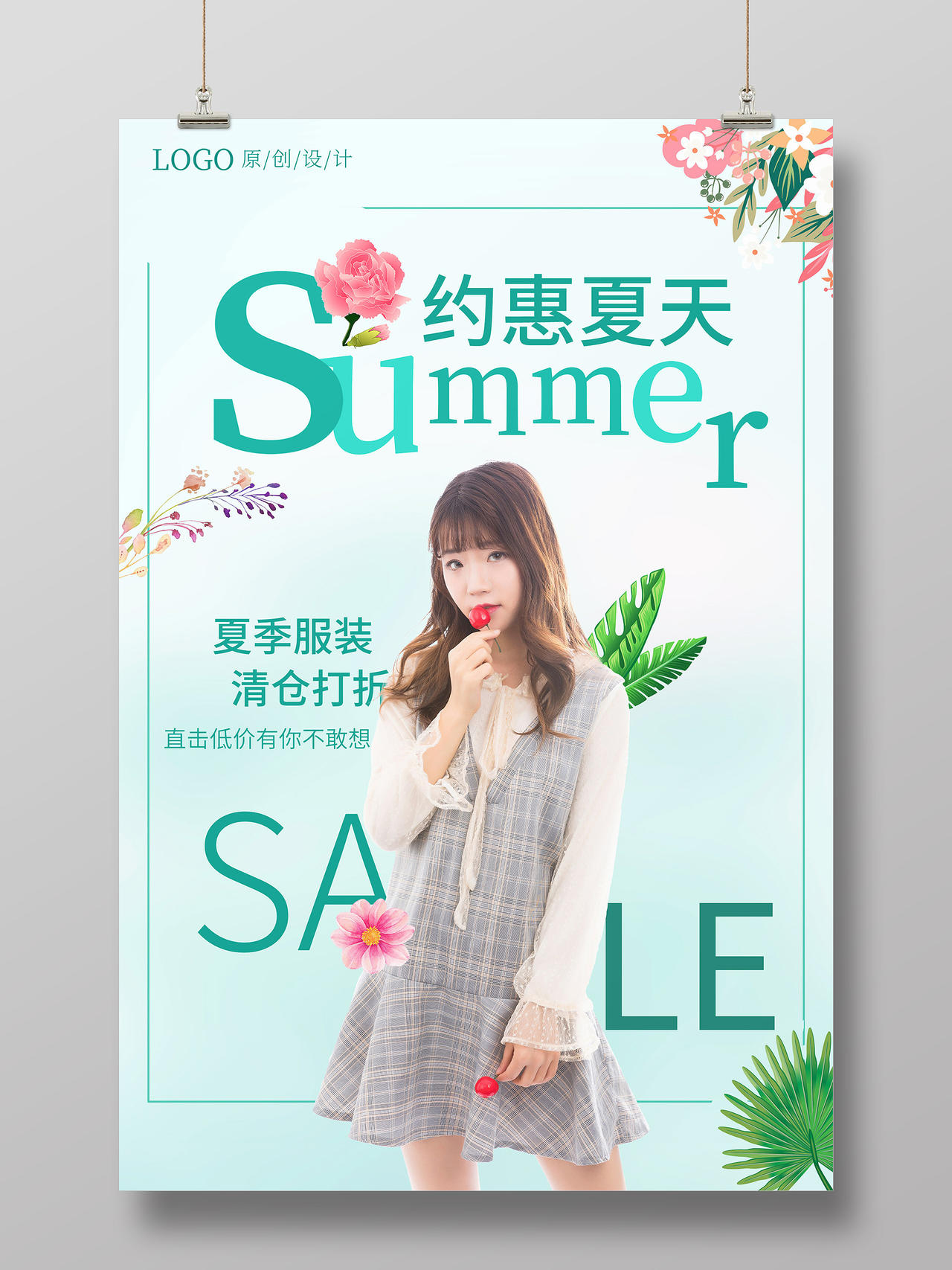 绿色简约清新青春活力夏季夏天夏日女装活动促销海报夏季服装促销