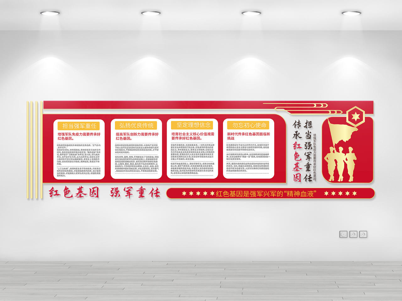 红色创意大气传承红色基因担当强军重任文化墙设计传承红色基因文化墙图片素材免费下载