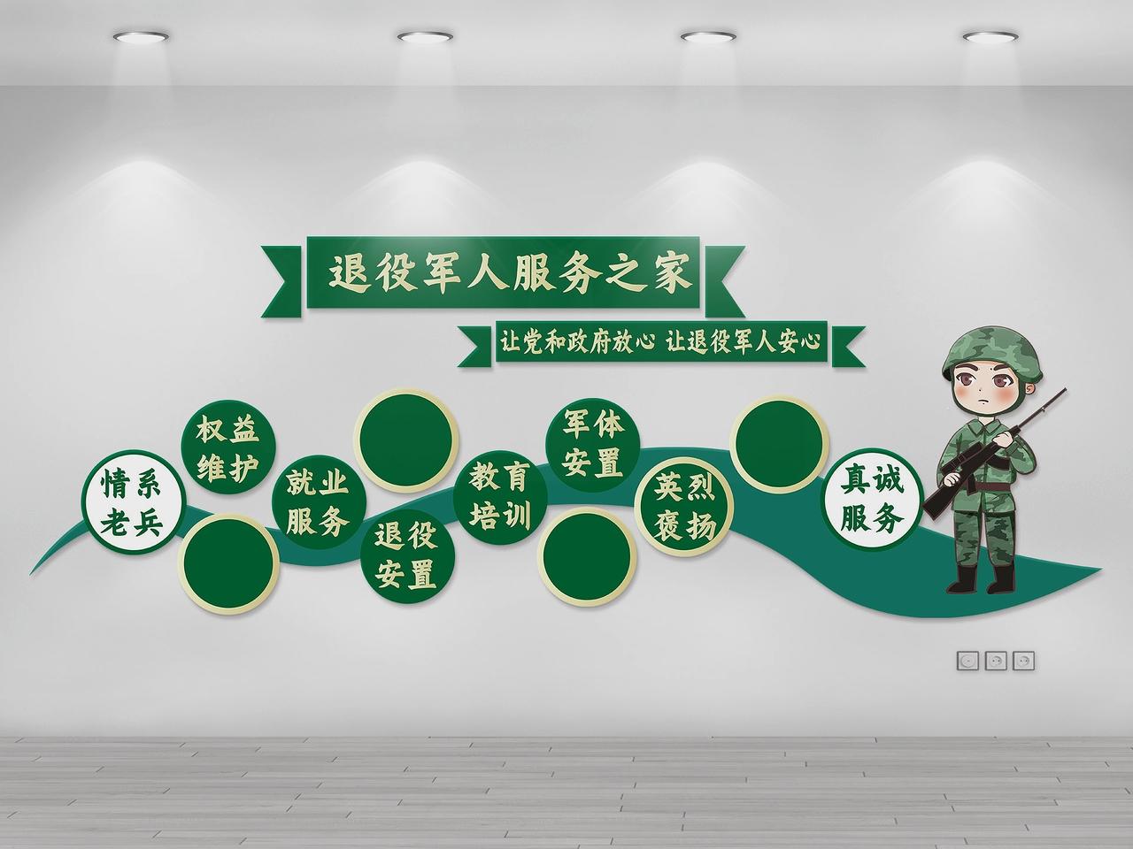 绿色退役军人服务之家文化墙海报图片素材免费下载