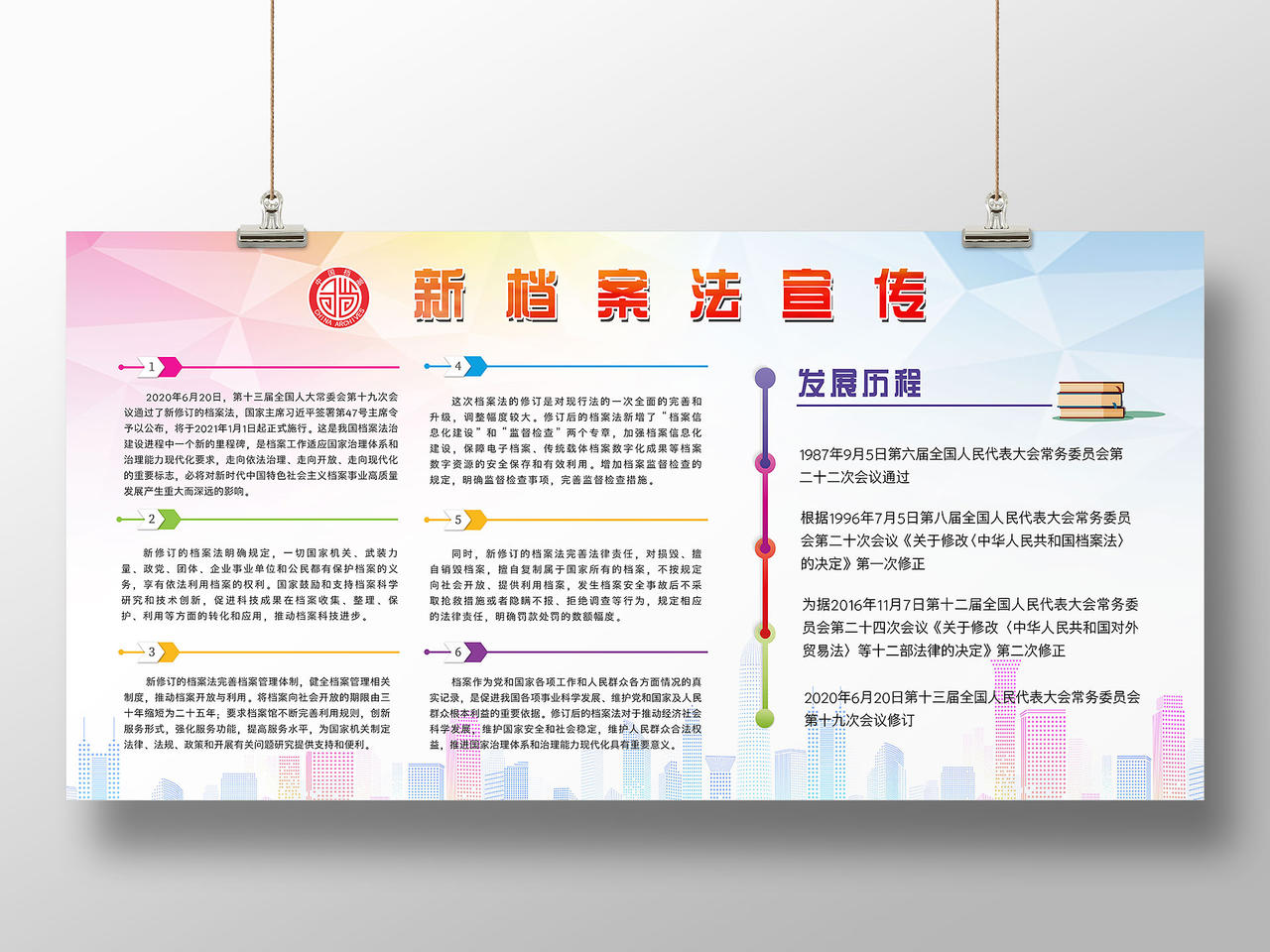蓝紫色简约新档案法宣传档案法展板