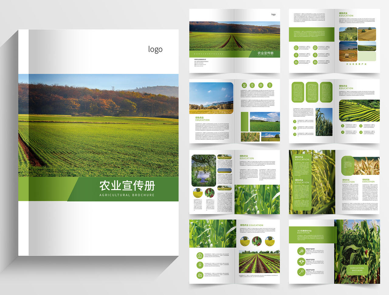 绿色创意大气农产品宣传农业产品推广宣传册整套设计行业模板