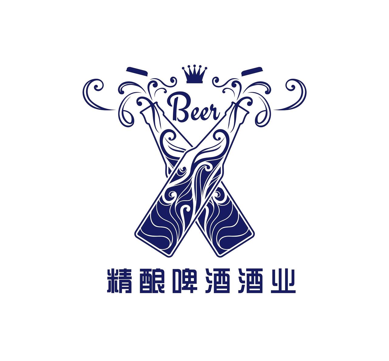 蓝色线条简约风格精酿啤酒产业logo