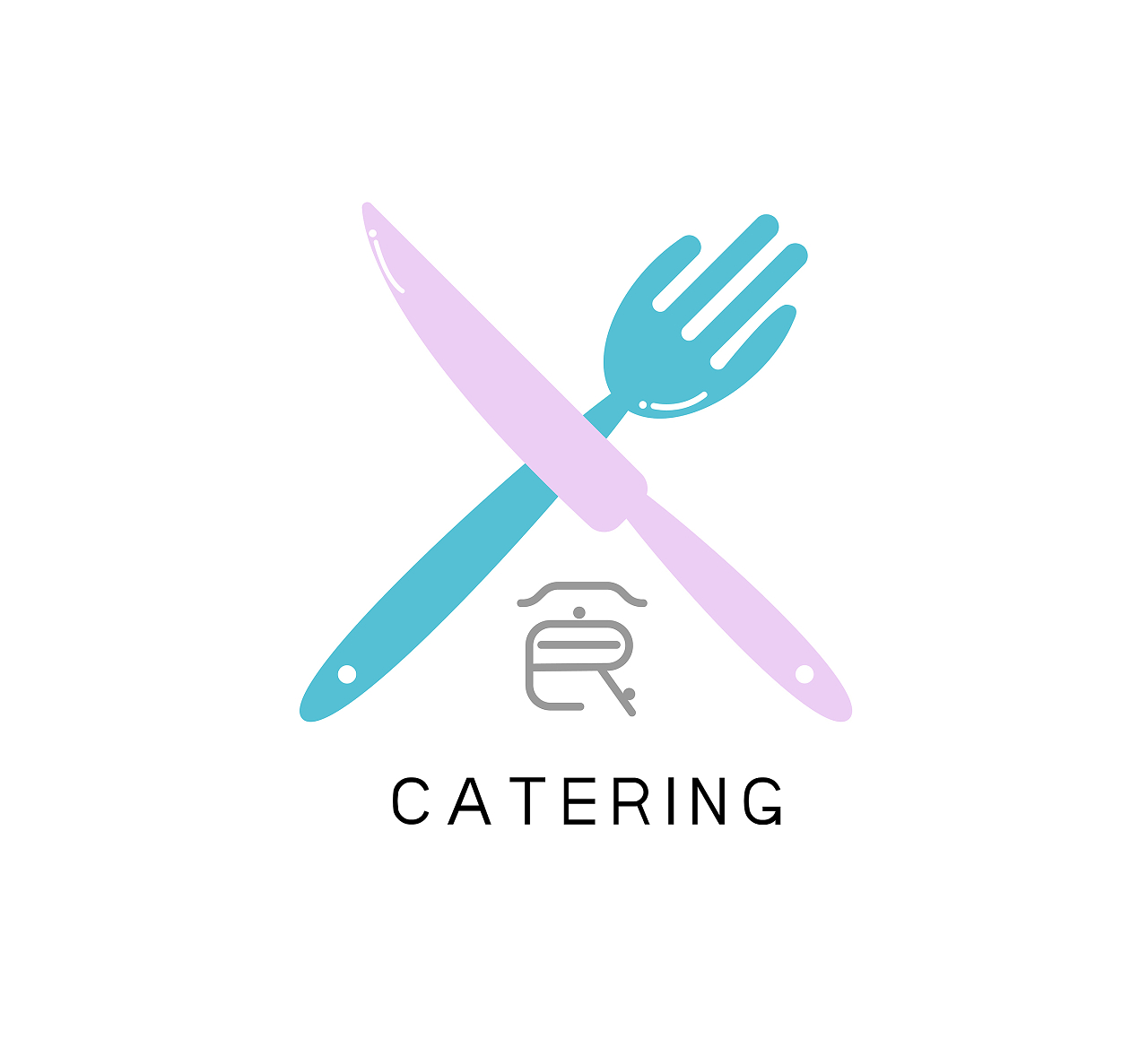 餐饮logo刀叉图标食物图标蓝粉色交叉面性图标餐厅logo