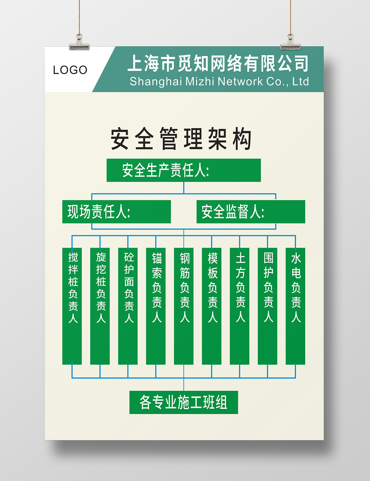 绿色青色组织架构图简洁宣传栏展架图片素材免费下载